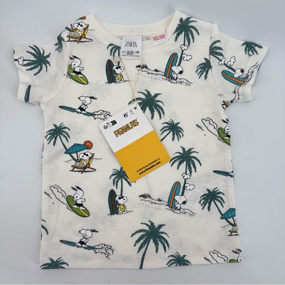 Zara Kids Peanuts Snoopy Surf Short Sleeve Tee New!